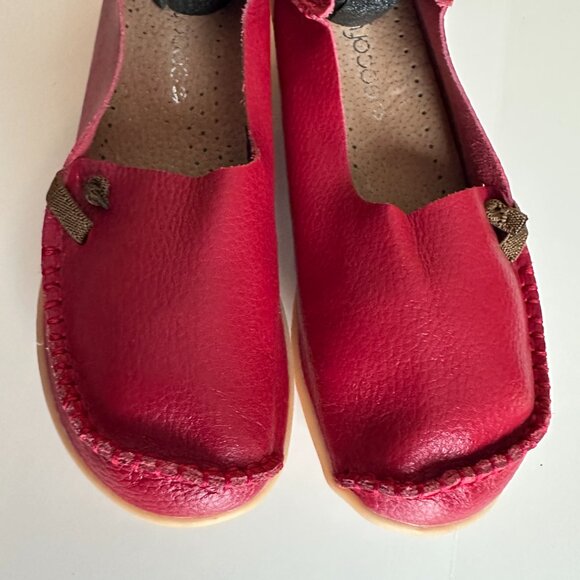 Womens Socofy SlipOn Shoes, Size 38, US7.5 Red Genuine Leather Driving Moccasins - Picture 3 of 8